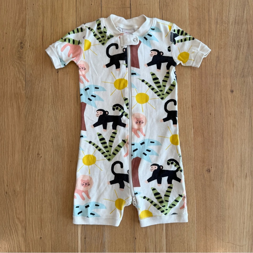 Hanna Andersson Jungle Monkey Print Kids One Piece Sleeper 3T Toddler